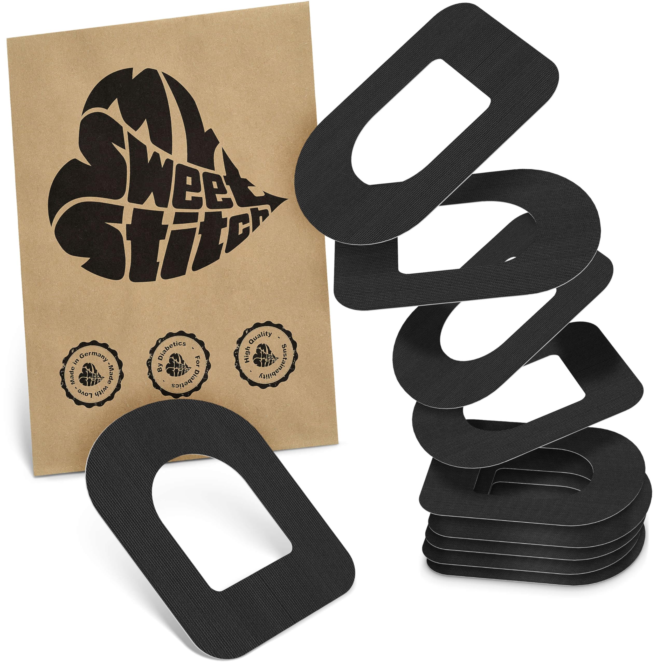 MySweetStitch - 10 x Omnipod Patches, Ring Patch Ø 95 x 72mm, Waterproof, Breathable, Skin-Friendly, Made in Germany, Black