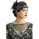 BABEYOND 1920s Flapper Headband Roaring 20s Gatsby Headpiece Black Feather Headband 1920s Flapper Hair Accessories (Dark Green)