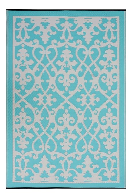 Fab Hab - Venice - Creme & Türkis - Teppich/ Matte für den Innen- und Außenbereich (90 cm x 150 cm)