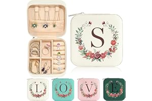 Parima Travel Jewelry Case - Small Jewelry Travel Organizer | Travel Jewelry Box Women Girl| Earring Necklace Organizer | Birthday Personalized Gifts Idea | Travel Essential - Letter S, White