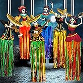 6 Pieces Day of The Dead Decorations 3 Ft Dia De Los Muertos Hanging Sugar Skull Decors Mexican Fiesta Halloween Day of The Dead Party Favor Supplies Dia Muertos Exterior Indoor Home Decor (Creepy)