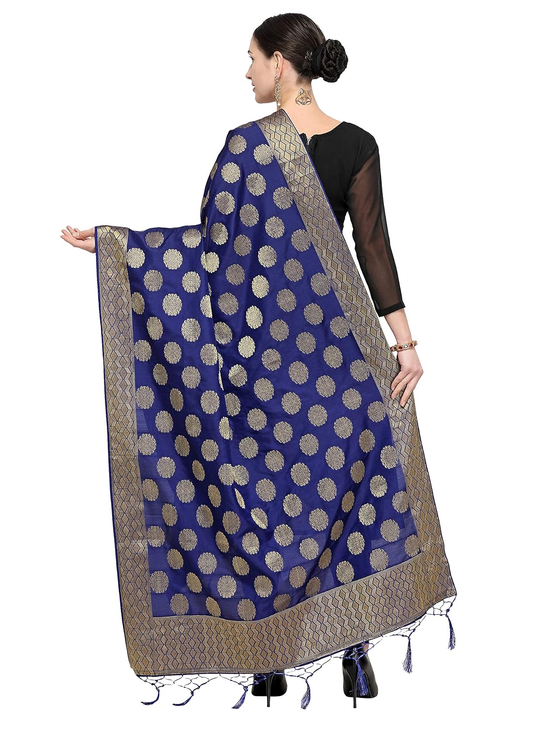pisara women silk banarasi dupatta,cyan