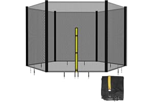 Polwkscas Trampoline Safety Net,10 12 14FT Weather-Resistant Replacement Enclosure Net for Round Frame, with Double-Headed Zippers,Protection Buckles & Enhanced Hook