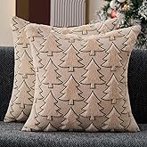 Allorry Christmas Pillow Covers 18x18 Set of 2 Beige Christmas Tree Decorations Pillow Covers Soft Plush Faux Fur Pillow Cases Decor for Xmas Winter Holiday Home Bedroom Sofa Cushion Cases PT-017C18