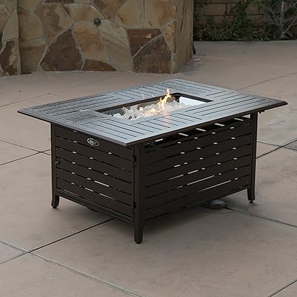 Belleze Elegant 40 000 Btu Rectangle Extruded Sturdy Aluminum Outdoor Propane Gas Fire Pit Table With Cover Bronze