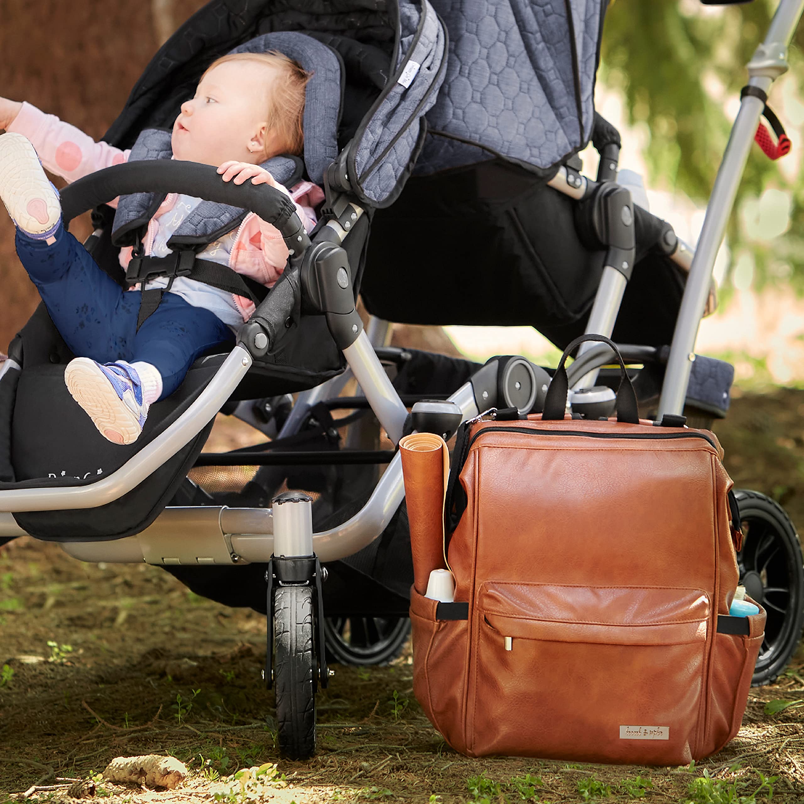 Hannah & Sophia Soho Traverse Baby Diaper Bag Backpack in Brown Leather