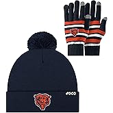 FOCO NFL unisex-adult Nfl Team Logo Adult Stretch Gloves With Winter Knit Hat Pom Beanie Set