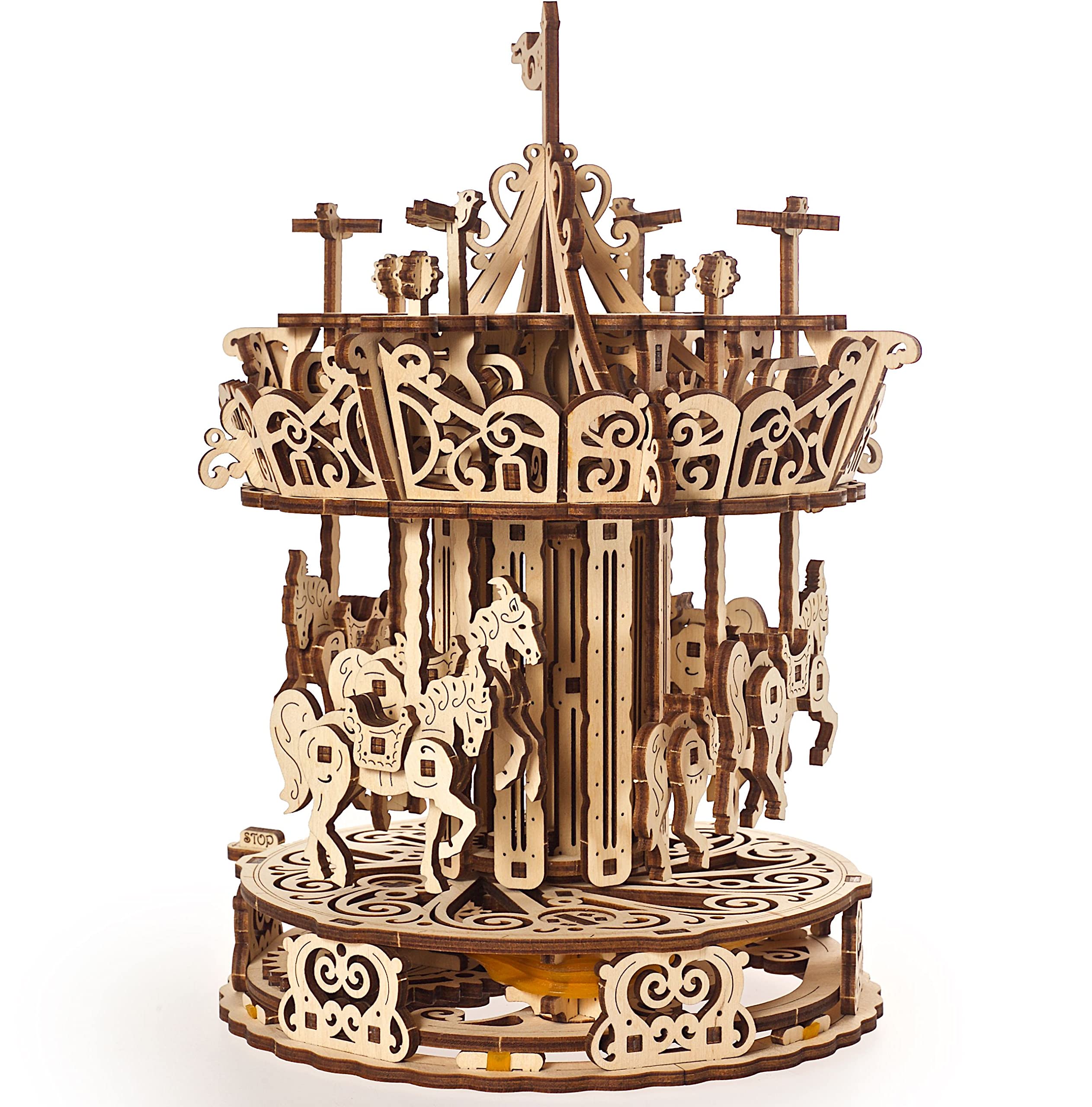 UGEARS Carousel 3D Puzzles Adult - Spinning Wooden Construction Kit - Easy Self-Assembling - Mechanical 3D Puzzle Wooden Model Kits for Adults to Build - Gorgeous Gift and Home Décor