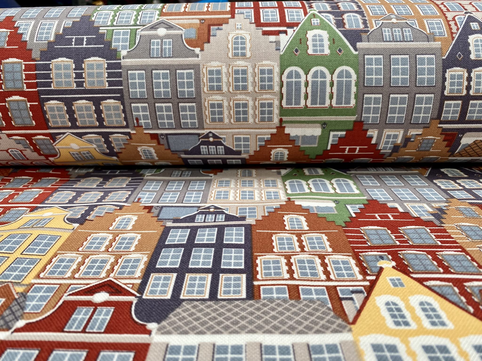 Canal House Fabric Holland Village Print Home Decor Curtain Upholstery Material - 140cm Wide Canvas - Multi (2 Metres)