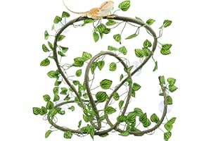 QUOZUO Reptile Tank Accessories, Artificial Plants Vines and Flexible Leaves With Suction Cups, Crested Gecko Tank Long Vines Hide for Climbing, Chameleon, Lizards