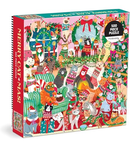 Amazon.com: Galison Festive Furballs Puzzle, 500 Pieces, 20” x 20
