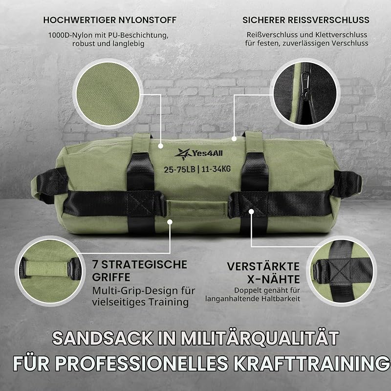 Sandsack 20/30/50/80 kg – Gewichtssack fürs Fitnessstudio – Powerbag für Core-Training, Laufen, Workout & Powerlifting – Ungefüllt geliefert