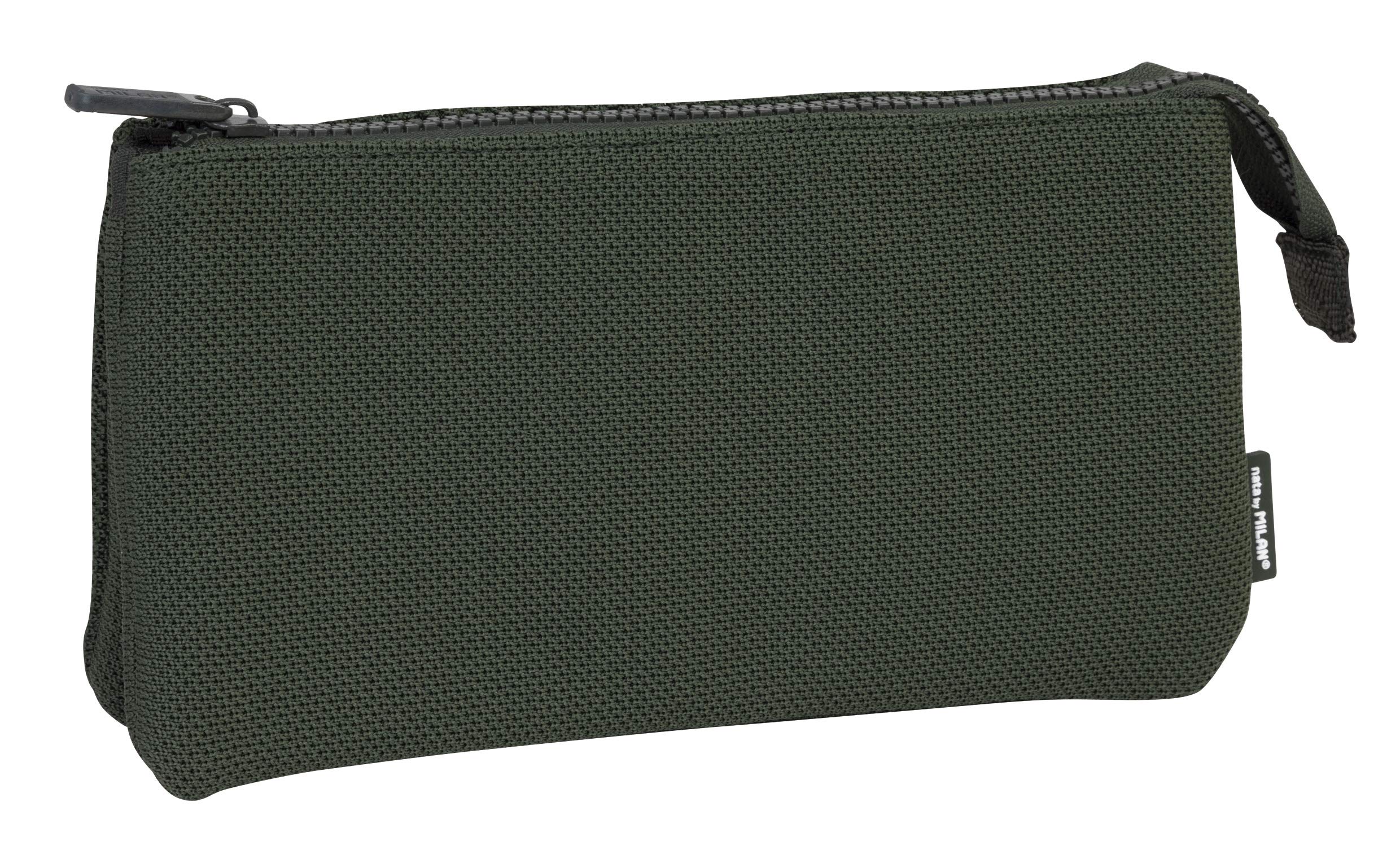 MILAN Portatodo 3 Compartimentos Knit Khaki Green Pencil Cases, 22 cm, (Verde)