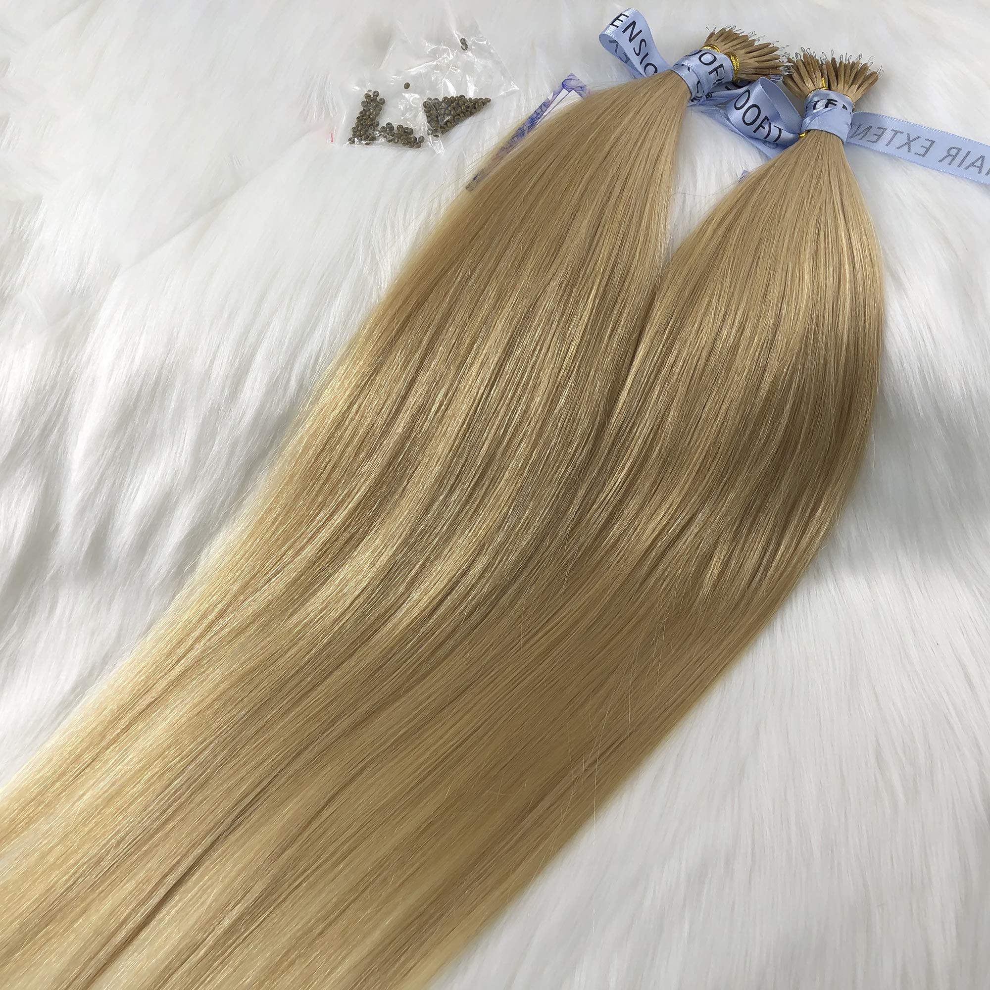 GOOFIT Nano Tip Hair Extensions Nano Beads Human Hair Remy Hair Nano Ring - 1g/s, 50s/pack - (18" #24 Gold Blonde)