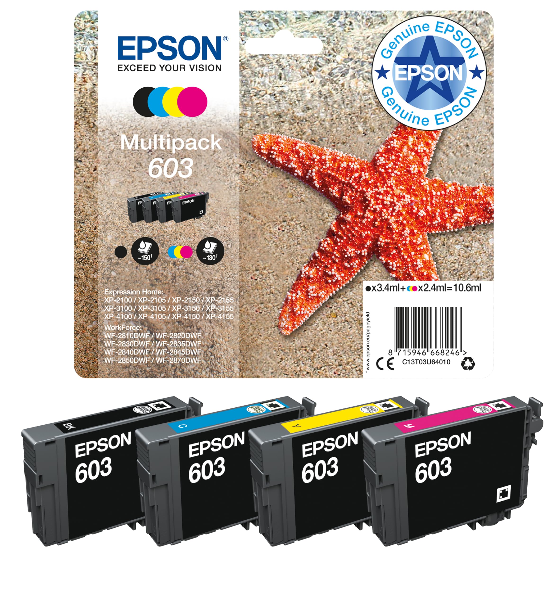 Epson 603 Starfish Genuine , 4-Colours Multipack Ink Cartridges