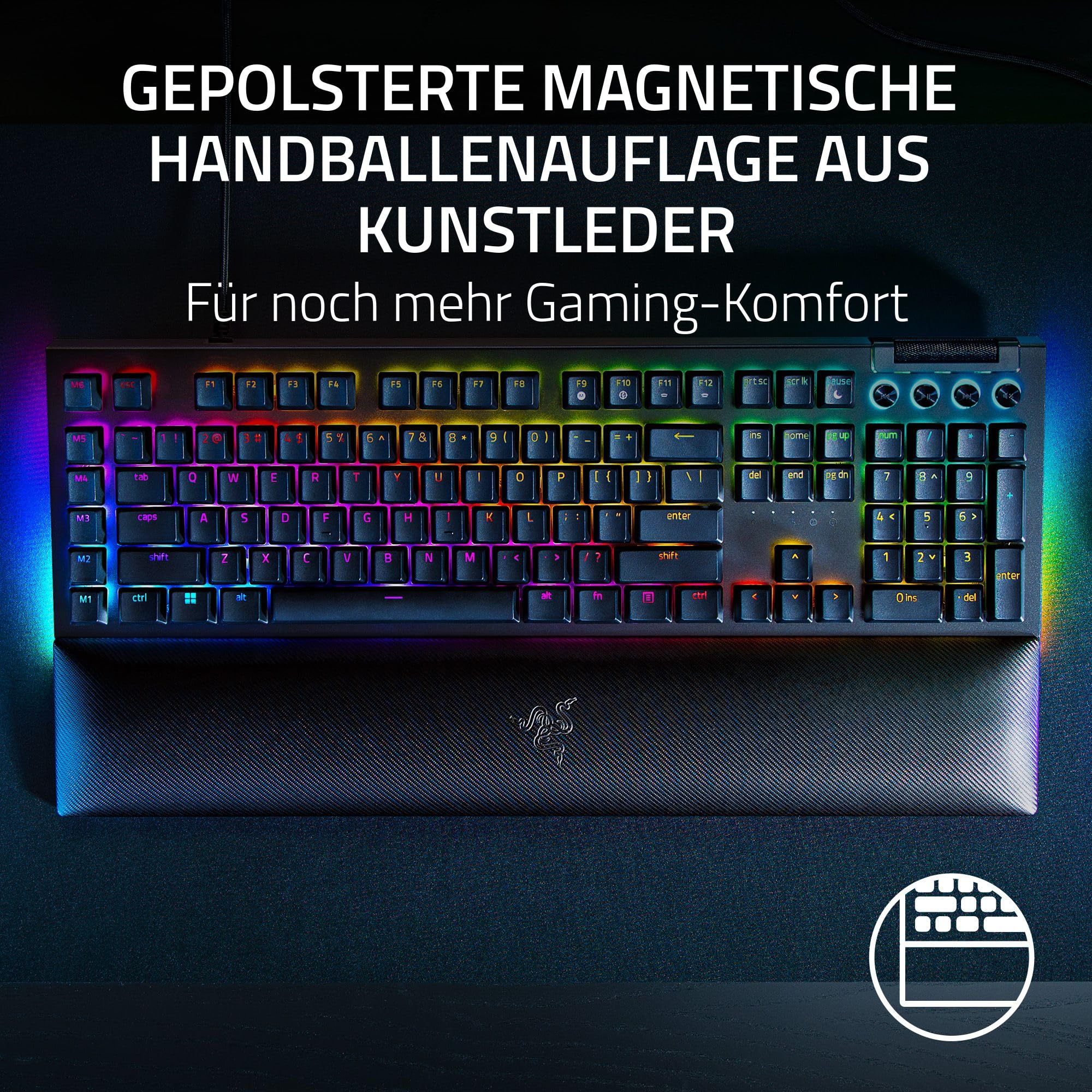 Razer BlackWidow V4 - Mechanische Gaming-Tastatur Chroma RGB (Mechanische Green Switches, 6 eigene Makro-Tasten, Doubleshot-ABS-Tastenkappen) QWERTZ DE-Layout | Schwarz 7