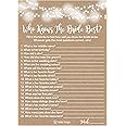 Hadley Designs 25 Kraft Rustic How Well Do You Know The Bridal Wedding Shower or Bachelorette Party Game, Who Knows The Bride Best Does The Groom? Couples Guessing Question Set of Cards