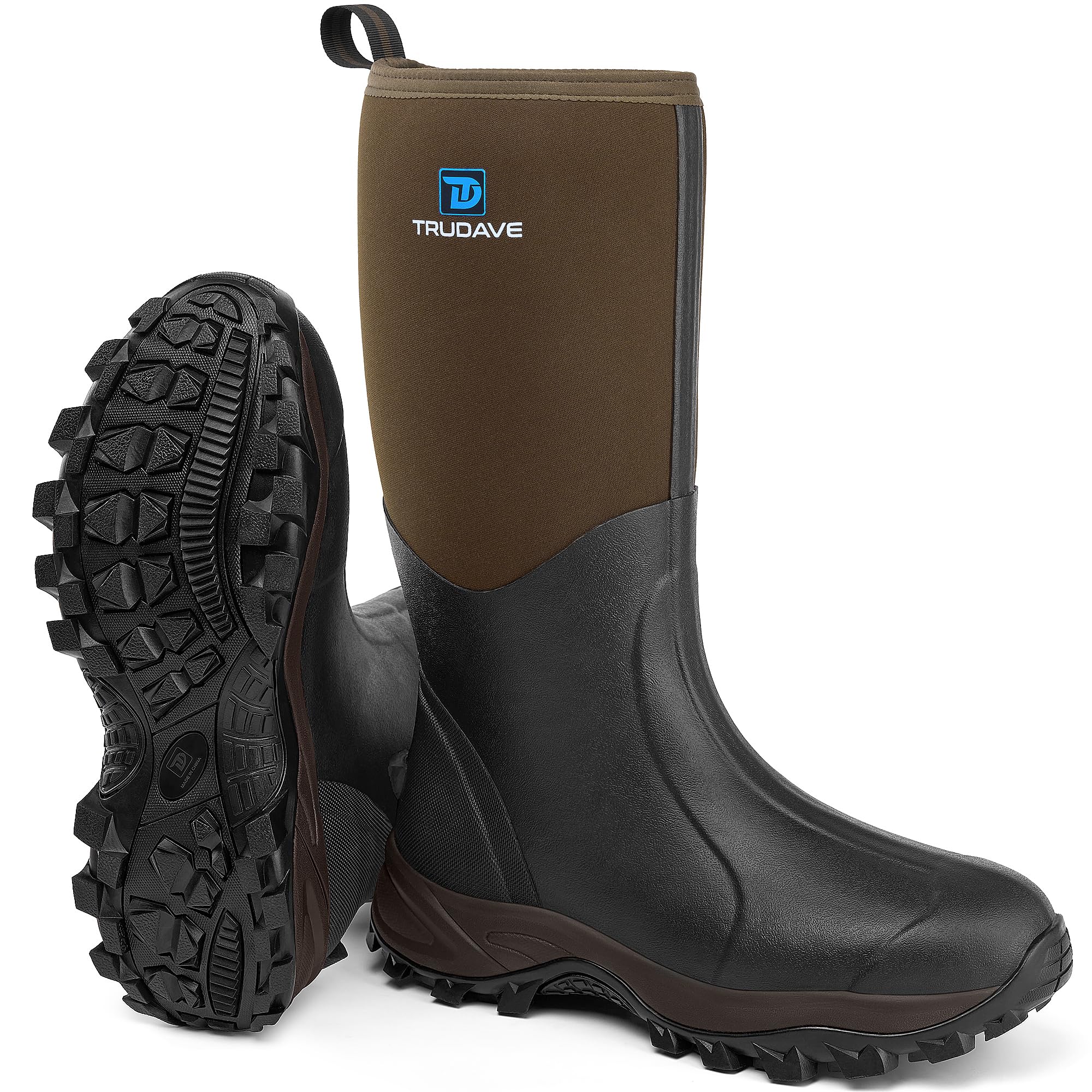 Photo 1 of Trudave Rubber Boots for Men & Women with Steel Shank, Reliable 6mm Neoprene Waterproof Insulated Rain Boots, Warm Anti-slip High Traction Multi-season Dry Mud Boot for Outdoor Work Hunting, Size 10