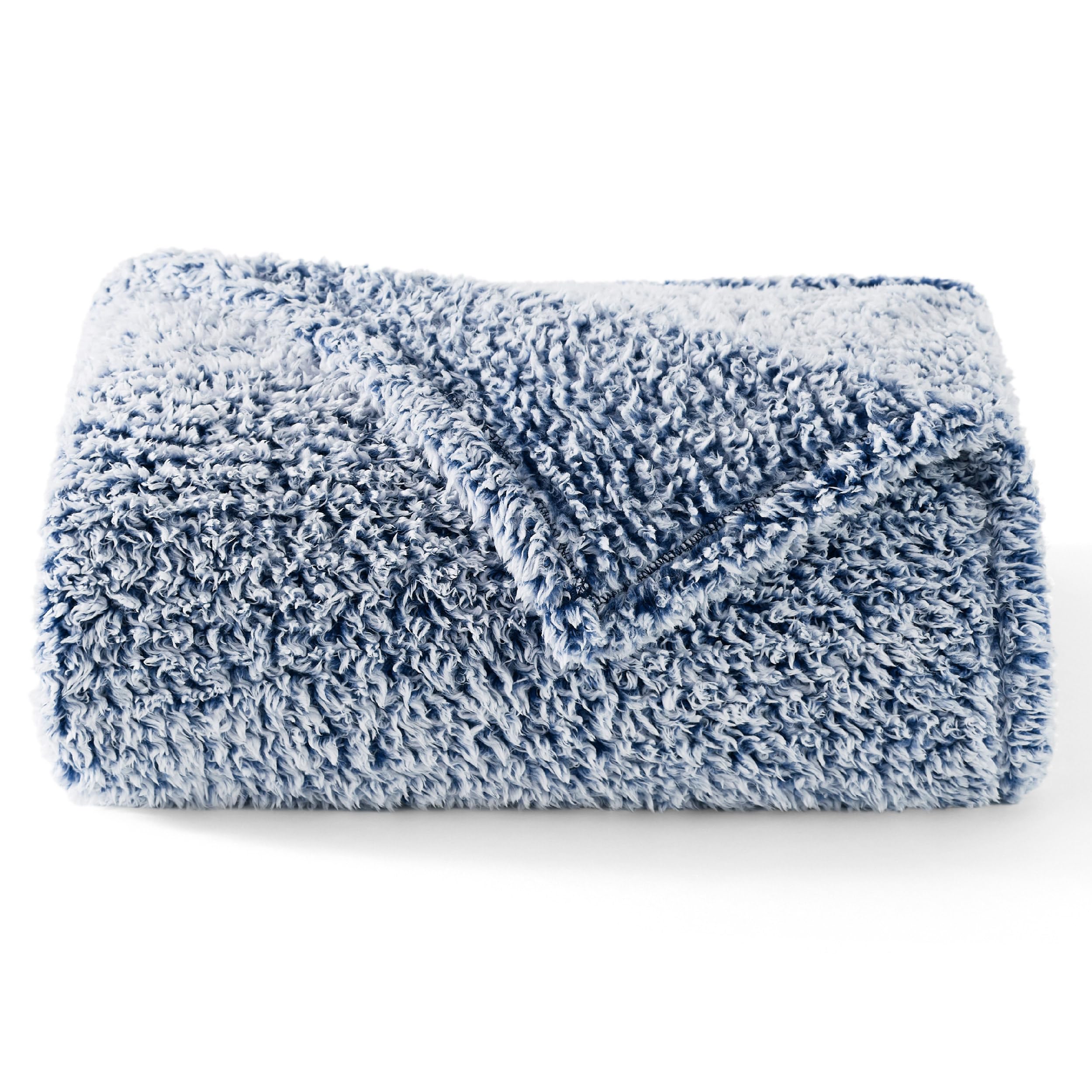 Bedsure Fleece Sherpa Throw Blanket - Super Soft, Cozy & Warm Fluffy Blanket for Sofa and Bed, Single, Navy, 130x150cm