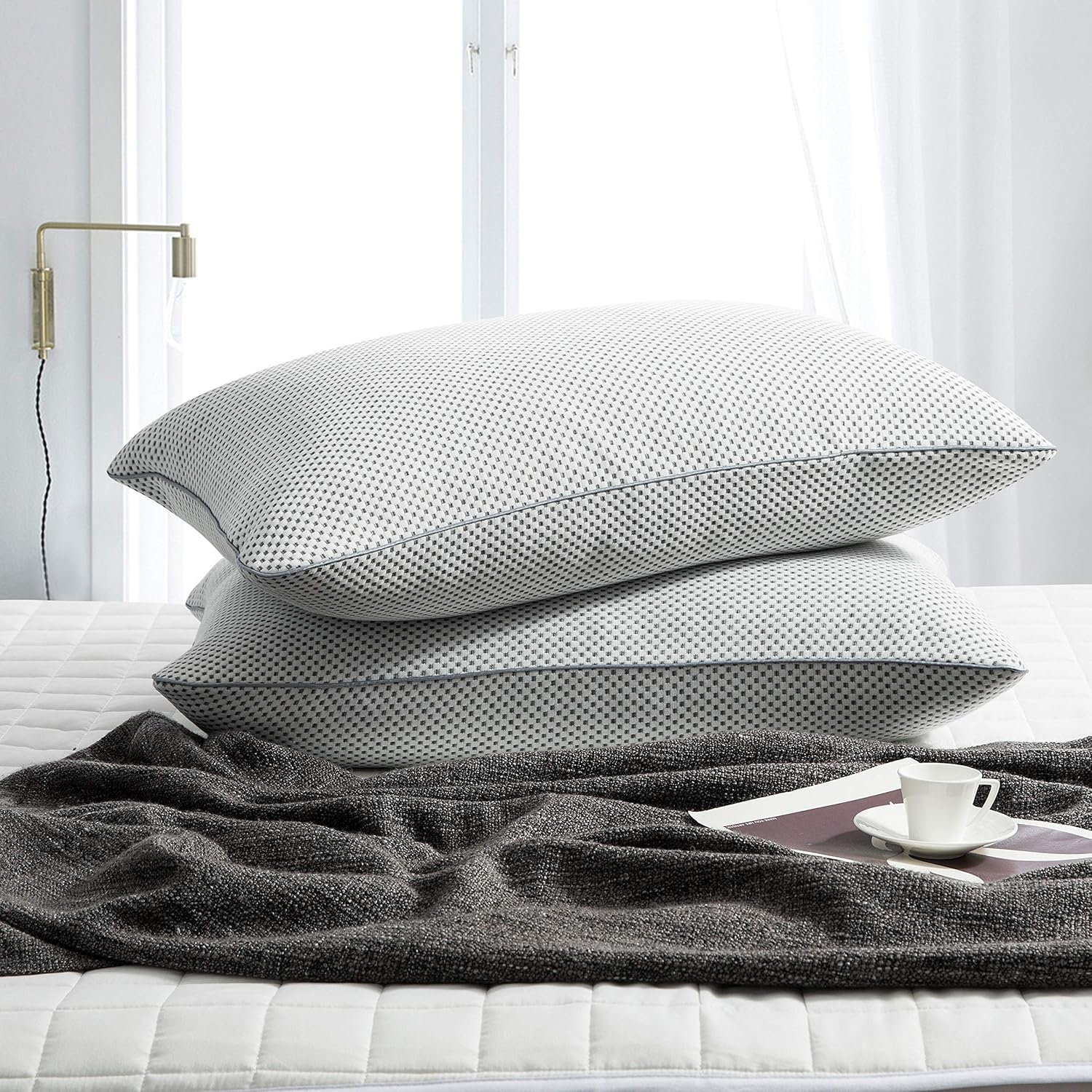 puredown Natural Goose Down Feather Pillow with Breathable Bamboo Charcoal Fabric Cover Soft Pillow,Set of 1 Standard Size: Home & Kitchen