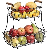 SunnyPoint 2-Tier Rectangle Countertop Fruit, Bread Wire Basket (Black, Metal)