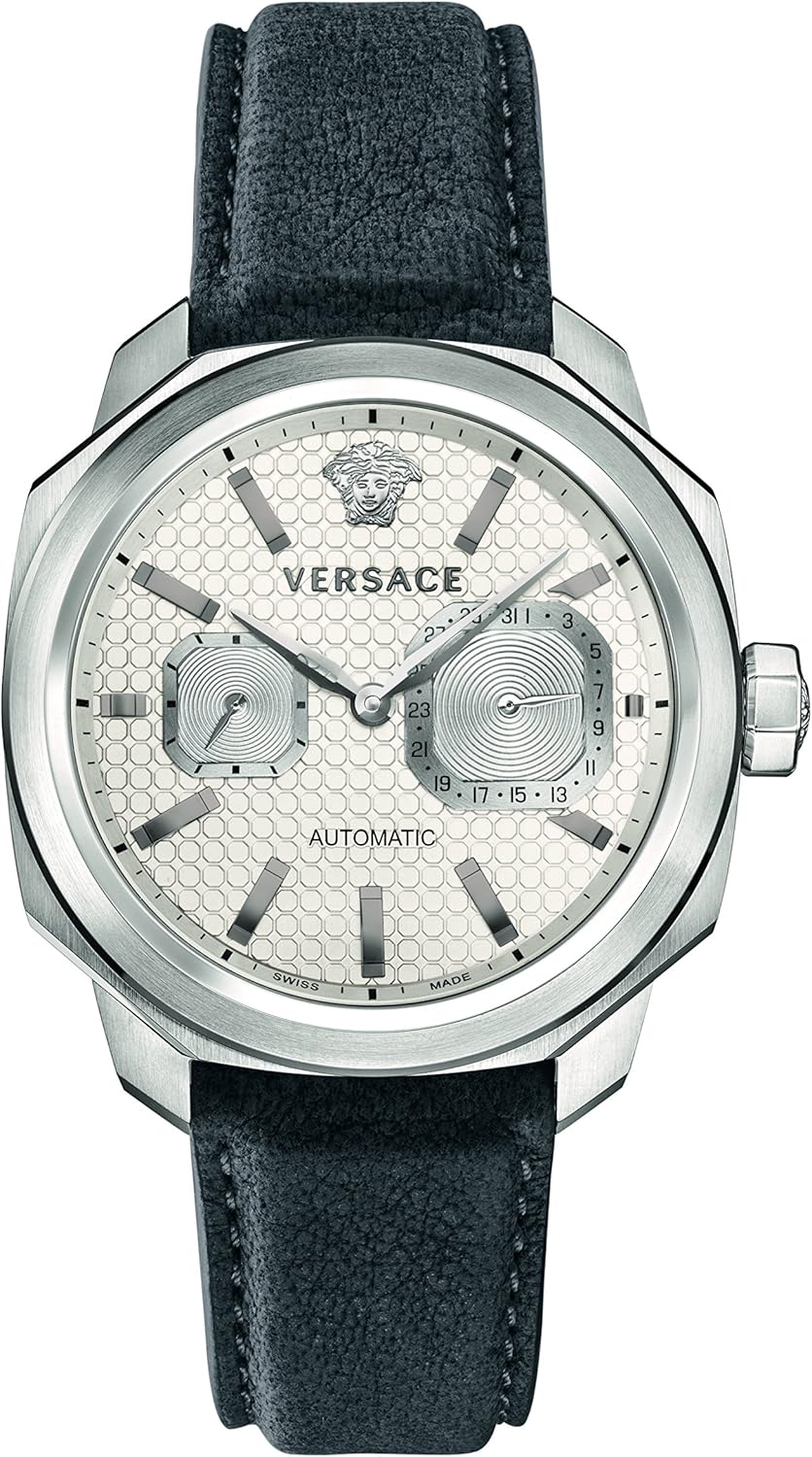 Versace Mens Analogue Automatic Watch with Leather Calfskin Strap