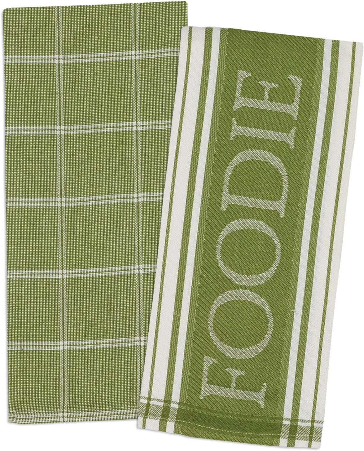 DII Cotton Gourmet Jacquard Dish Towels, 18 x 28" Set of 2, Oversized Kitchen Towel for Cleaning, Drying, Cooking, Baking-Parsley Green