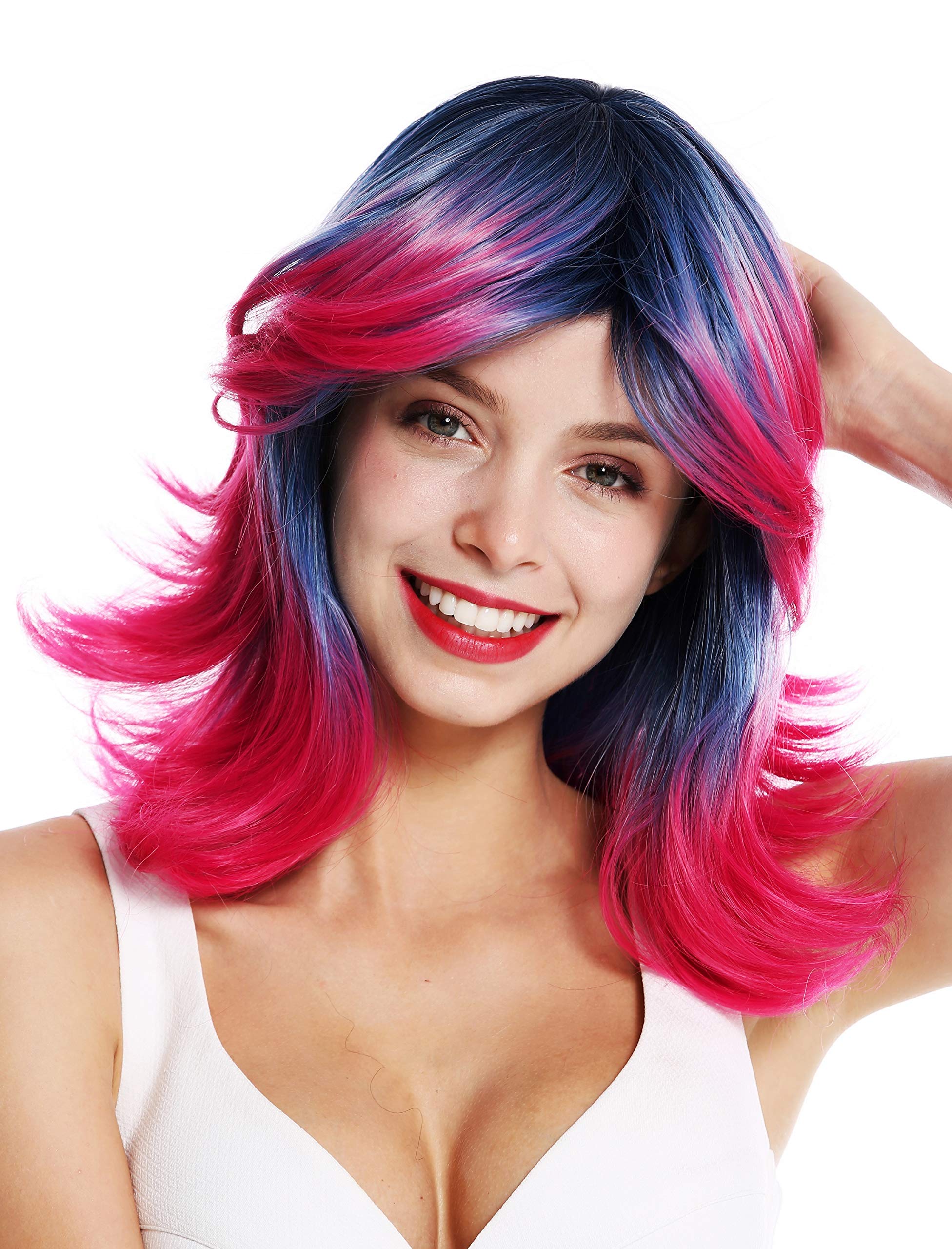 WIG ME UP - ZM-1899-colorful women's quality wig extravagant wild layered highlights blue red cosplay colourful