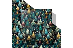 SaringSwoon Christmas Tree Wrapping Paper for Kids Adults - Xmas Wrapping Paper with Starry Night Sky, Christmas Trees and Stars Designs for Winter Holiday - 40×28 Inches, 4 Folded Sheets