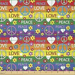 Ambesonne Groovy Fabric by The Yard, Heart Peace