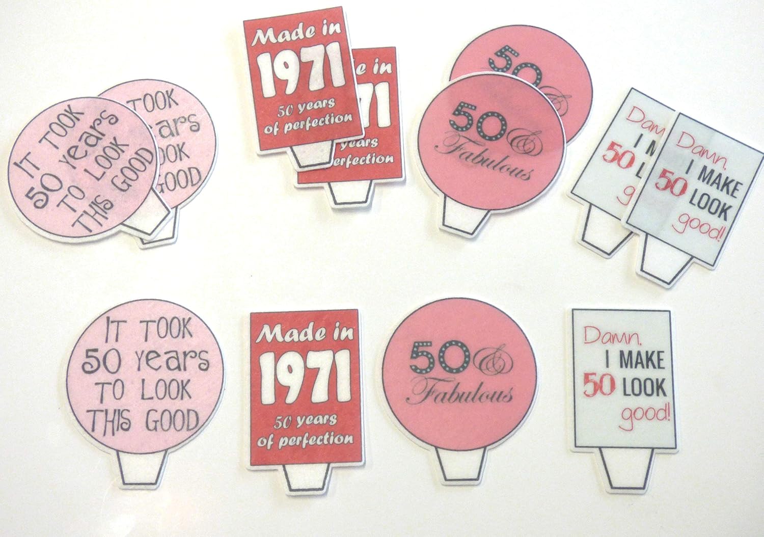 50th Birthday Female Funny, Edible Cupcake Toppers - 1973 Stand-up Wafer Cake Decorations (Pack of 12)