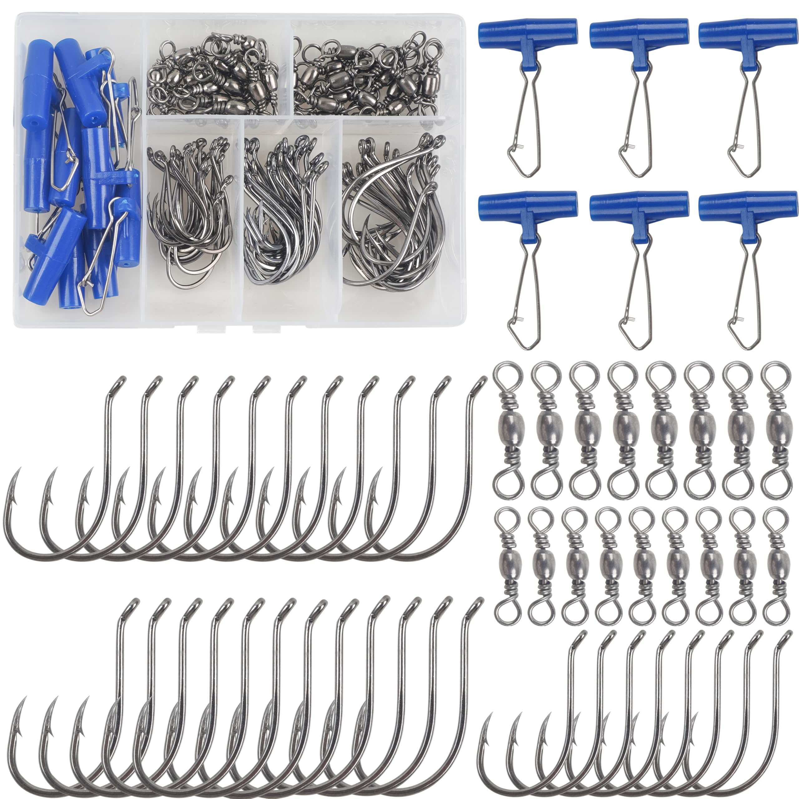 Suicide Fishing Hooks Swivels Set-100pcs/box Offset Octopus Faultless Fishing Hooks Barrel Swivels Sinker Slides Fishing Tackle Box Kit
