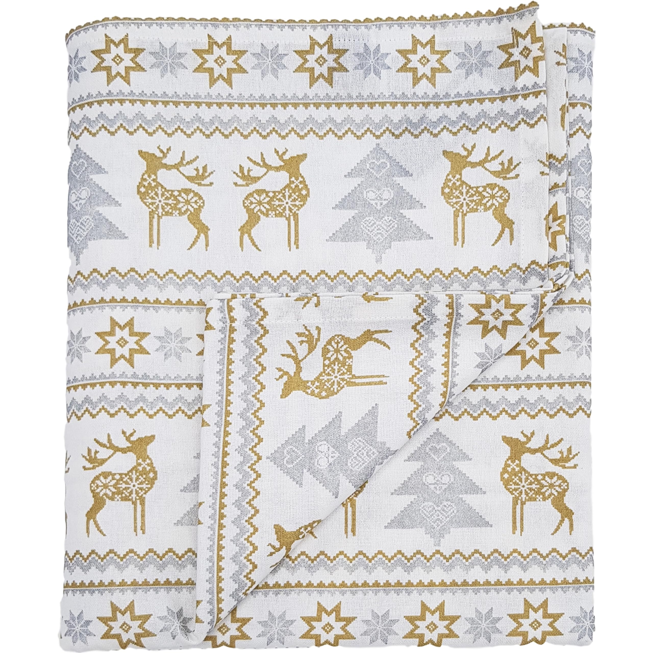 Ragged Rose Christmas Table Cloth - Festive Linen Tablecloth with Nordic Style Prints for Living Room & Kitchen - Cotton Tablecloth That Fits a 6-7 Ft Table