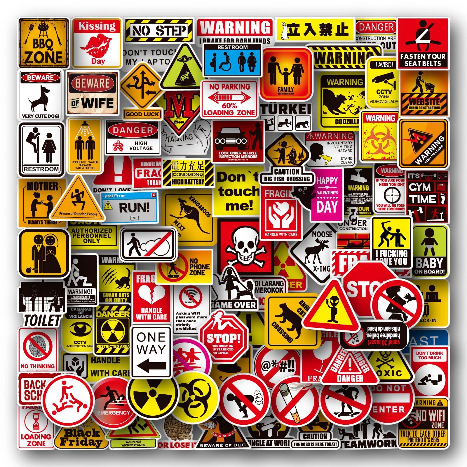 Warning Slogan Stickers 100PCS for Adults Cute Waterproof Stickers for Laptop Car Skateboard Water Bottle Decoration