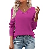 Zeagoo Women's 2026 Fall V Neck Sweater Trendy Long Sleeve Casual Lightweight Ribbed Knit Pullover Tops