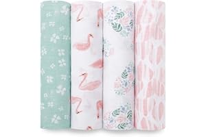 aden + anais Essentials Muslin Swaddle Blankets for Baby Girls and Boys, Newborn Receiving Blanket for Swaddling, 100% Cotton Baby Swaddle Wrap, 4 Pack, Floral, Briar Rose