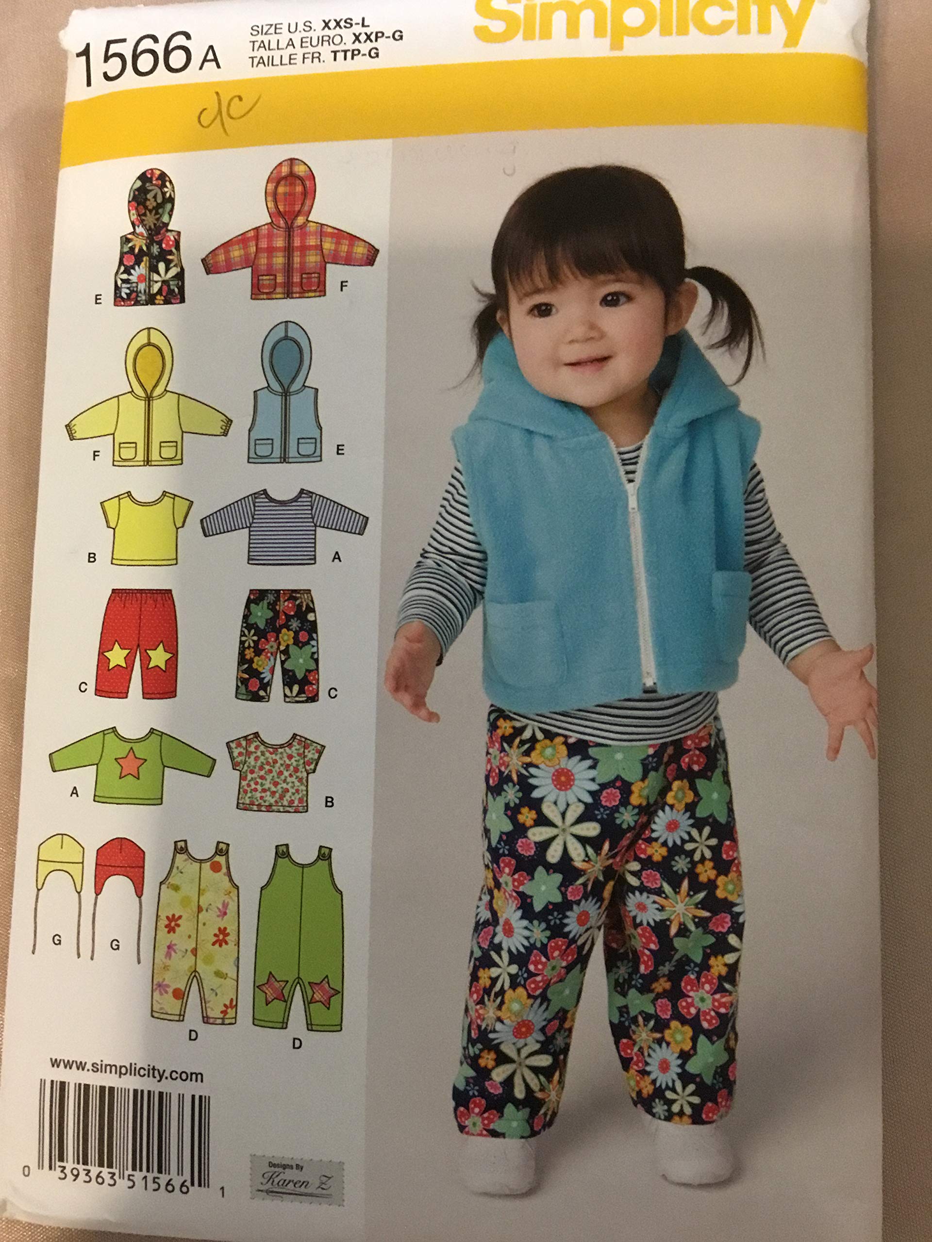 Simplicity Sewing Pattern 1566: Babies' Separates, Size A, Paper, White, A (XXS-XS-S-M-L)