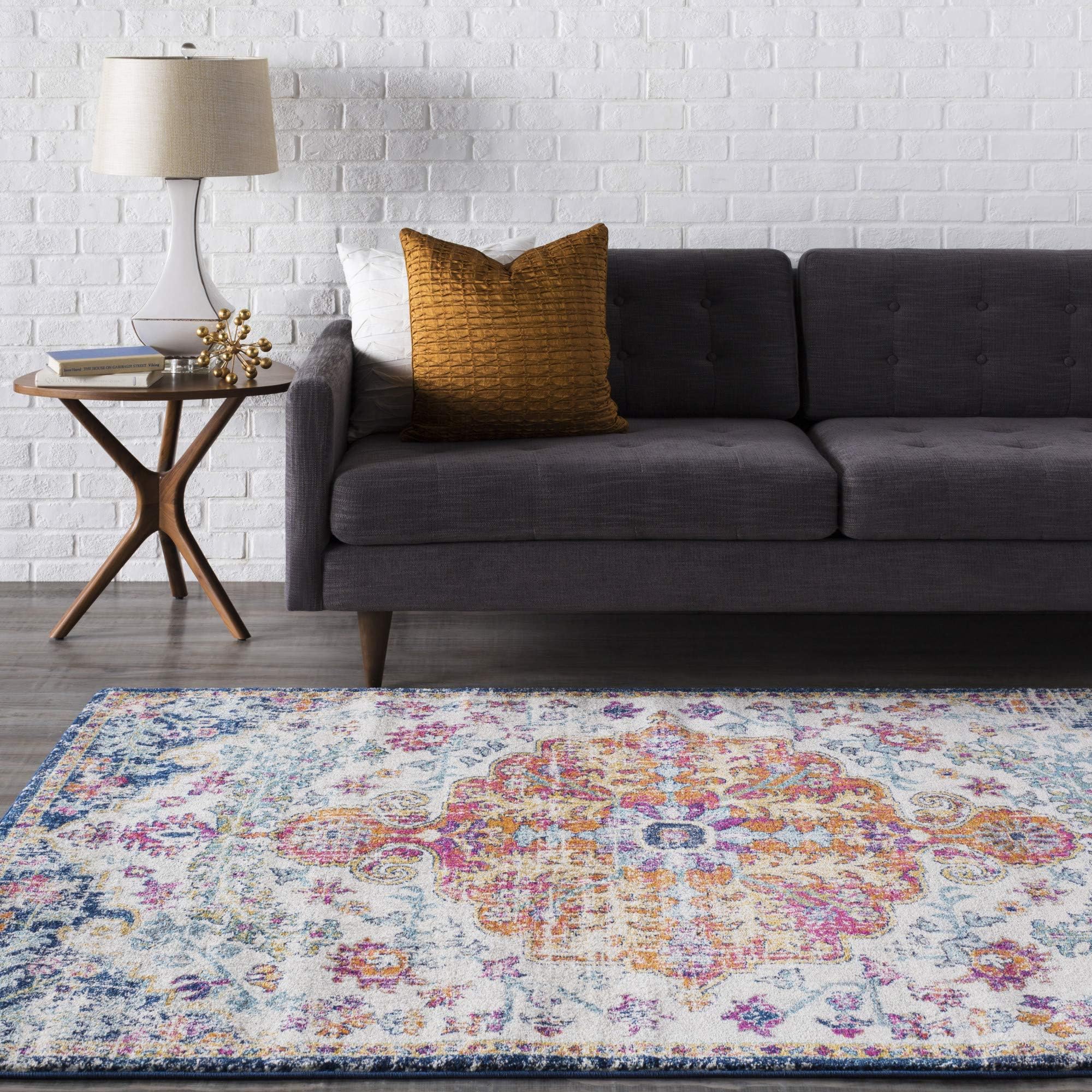 Artistic Weavers Odelia Vintage Bohemian Area Rug,7'10" Square,Orange/Navy