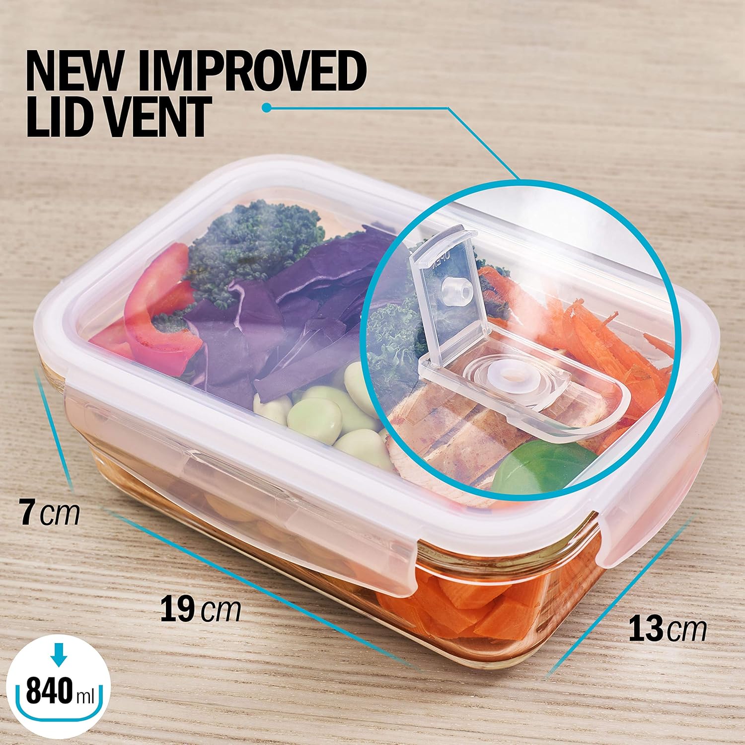 Igluu Meal Prep Glass Containers with Air Vent Lids (5 Pack+Extra Lid), Airtight & BPA-Free, Oven, Microwave - Image 4
