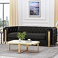 Asucoora Tufted Velvet Sofa Couch for Living Room, Upholstered Tuxedo Arm 3-Seater Sofa Couch with Golden Legs, Chesterfield Sofa Apartment, Office, Studio Black