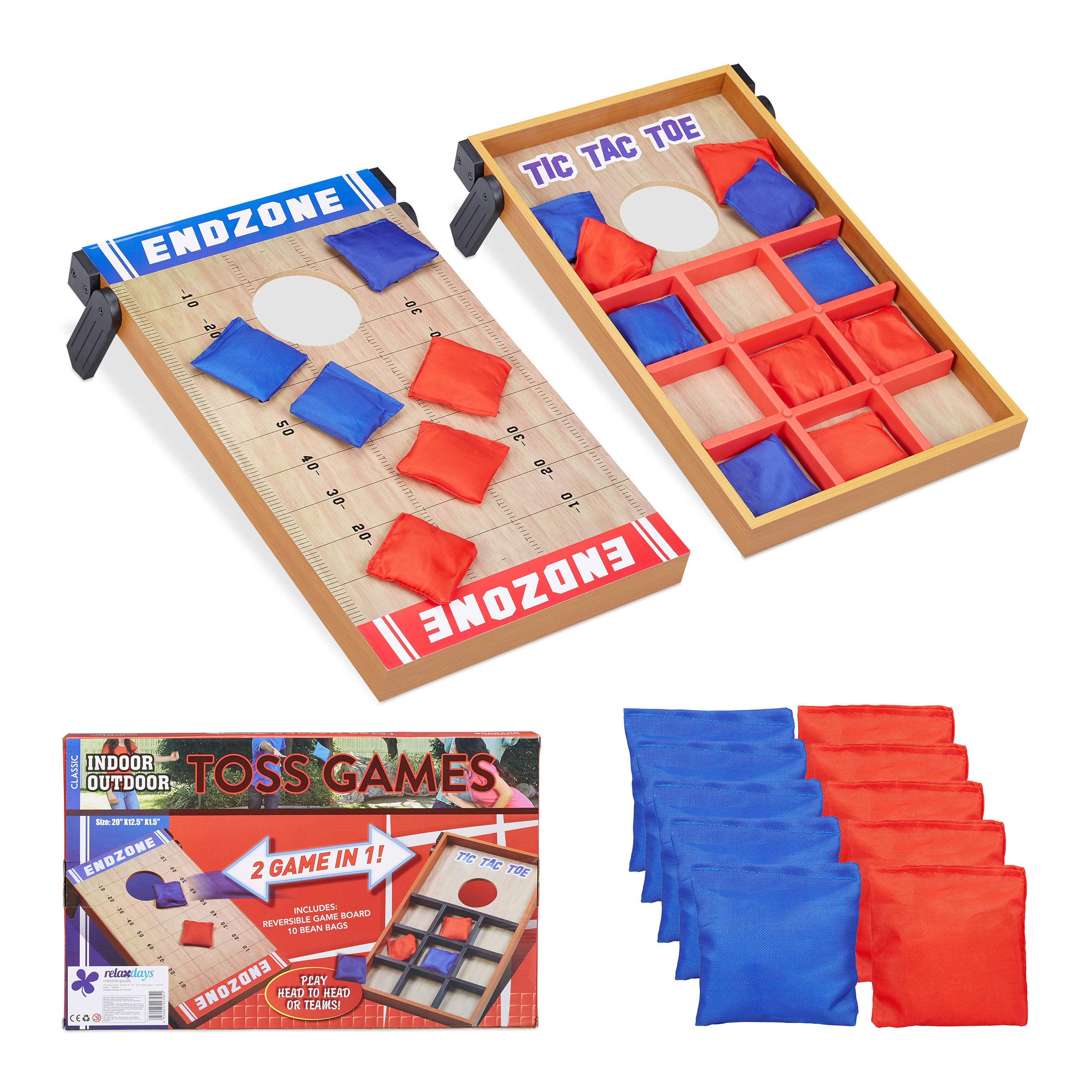 Relaxdays 2 in 1 Throwing Game, Cornhole & Tic Tac Toe, 10 Bean Bags, Dexterity Game, In- & Outdoor Fun, Multicoloured