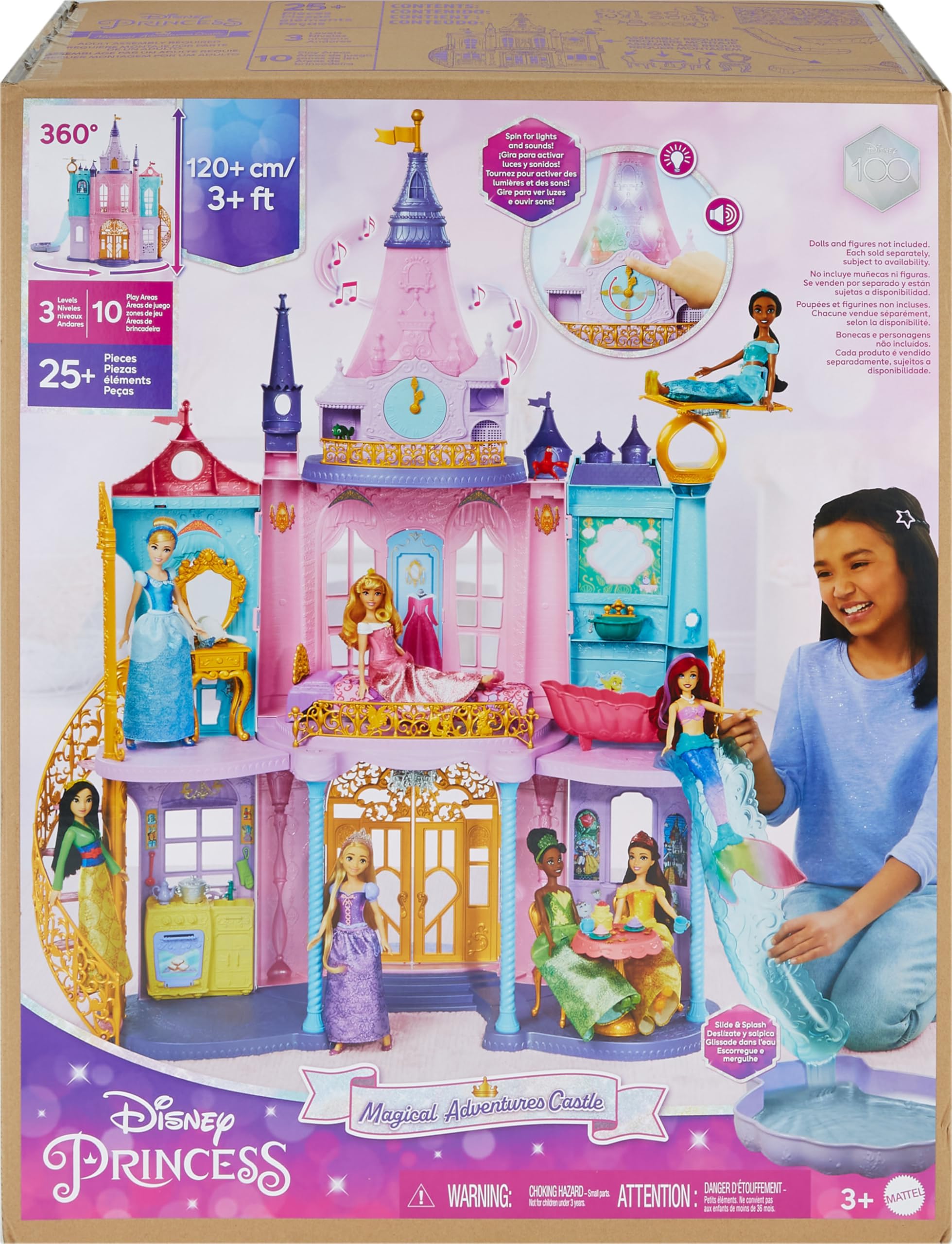 Mattel Disney Princess Toys, Ultimate Castle 4 Ft Tall with Lights & Sounds, 3 Levels, 10 Play Areas and 25+ Furniture & Pieces, Inspired by Disney Movies