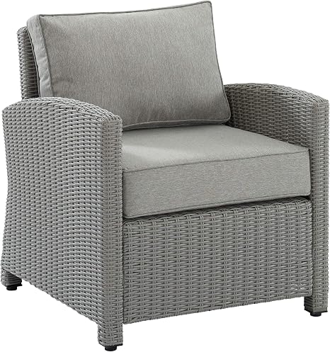Amazon Com Crosley Furniture Ko70023gy Gy Bradenton Outdoor Wicker Arm Chair Gray With Gray Cushions Garden Outdoor
