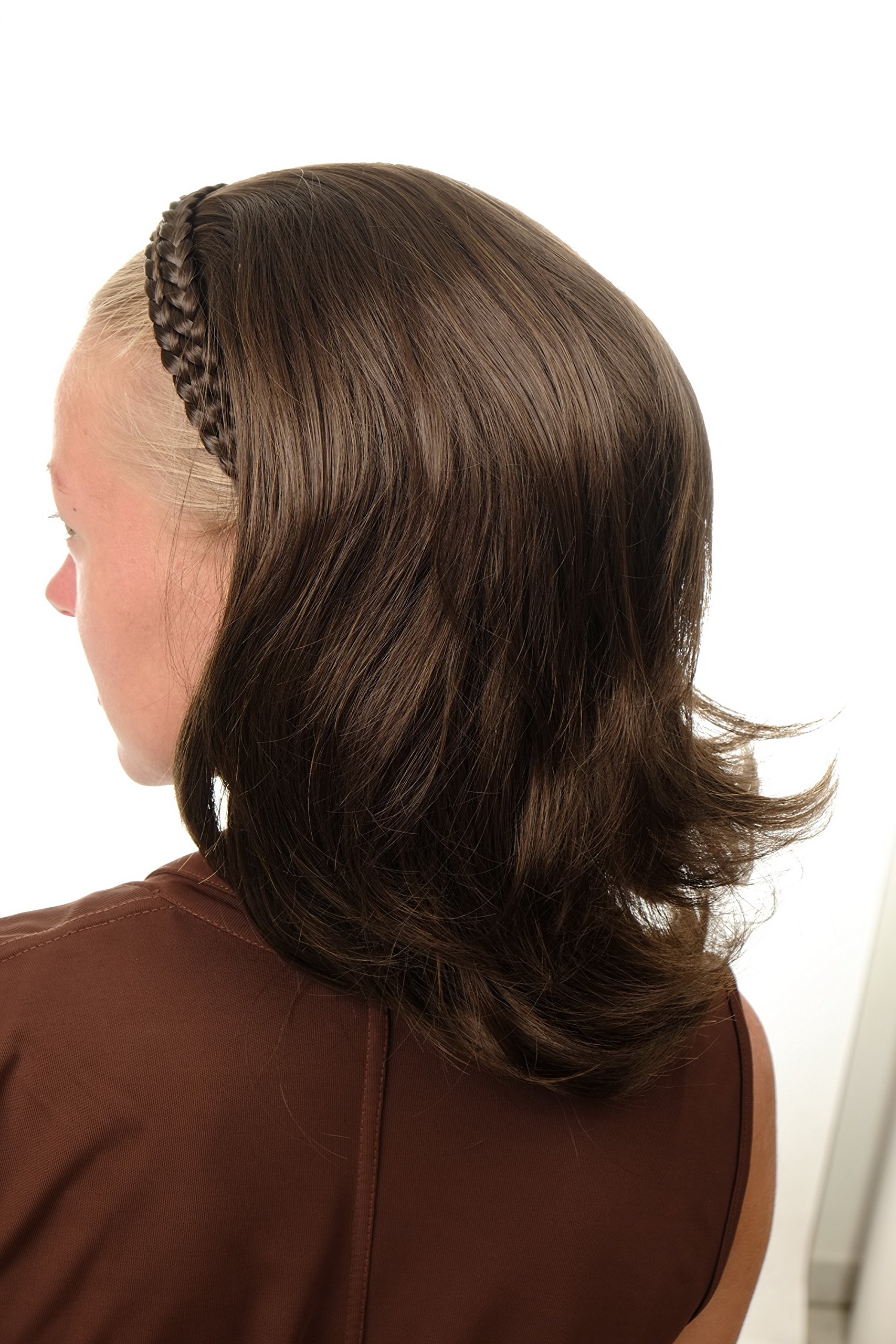 WIG ME UP - DW1026-8 Halfwig Hairpiece Extension with braided hair circlet shoulder length straight slightly waved curving tips medium brown 16inch
