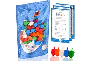 THE DREIDEL COMPANY 25-Pack Hanukkah Dreidels Multicolor Plastic Chanuka Draydels with English Transliteration, Includes Dreidel Game Instruction Cards 25-Pack