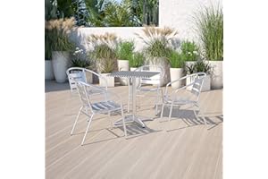 Flash Furniture 4 Pk. Commercial Aluminum Indoor-Outdoor Restaurant Stack Chair with Triple Slat Back and Arms