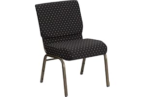 Flash Furniture HERCULES Series 21''W Stacking Church Chair in Black Dot Patterned Fabric - Gold Vein Frame