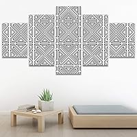 SIGNWIN 5 Panel Canvas Wall Art Modern Art Decorative Elements Fun Geometric Mixed Media Multicolor Patterns for Home Decorations Ready to Hang - 60