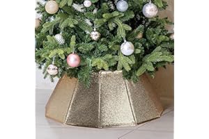 HarcoHome Dazzling Christmas Tree Collar - 26" D Crystal Base Cover, Foldable Ring, Handmade Skirt for Xmas Decoration (Rose Gold, Diamond)