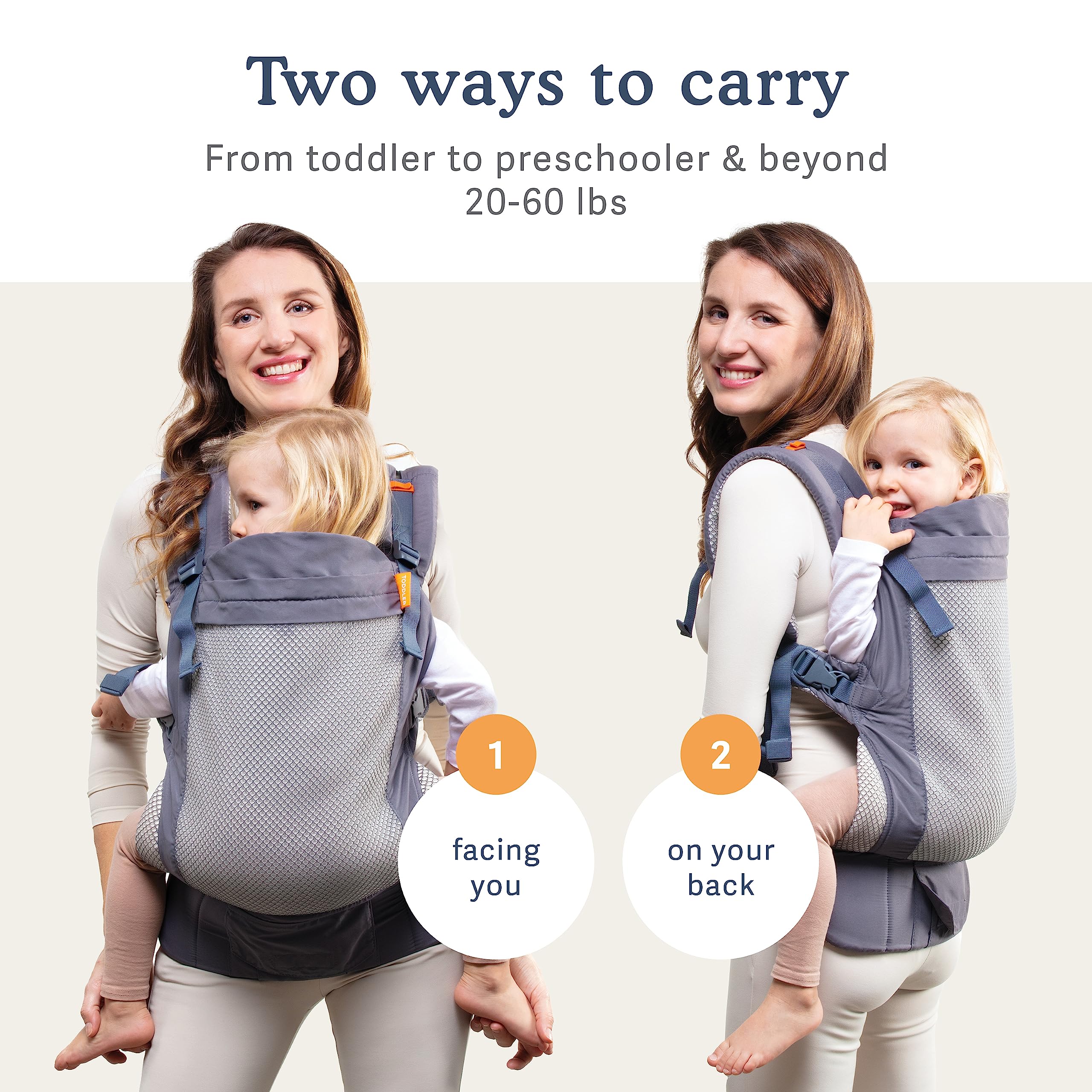 Beco Toddler Carrier with Extra Wide Seat - 100% Polyester 3D Performance Mesh Toddler Carrying Backpack Style and Front-Carry -Lightweight & Breathable Child Carrier - Sling Carrier 20-60 lbs